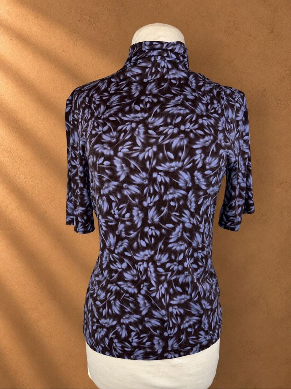 Madewell M Floral Mockneck Short Sleeve Stretch Knit Top Purple Brown